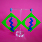 Square Zig Zag Earrings (Green/Blue)