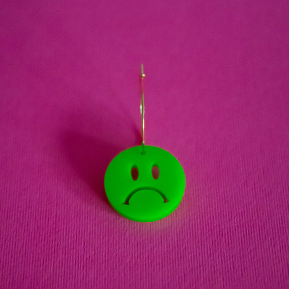 Sad Face Smiley Face Single  Earring (Green)