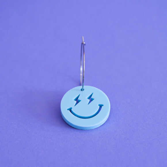Lightning Face Smiley Face Single Earring (Blue)