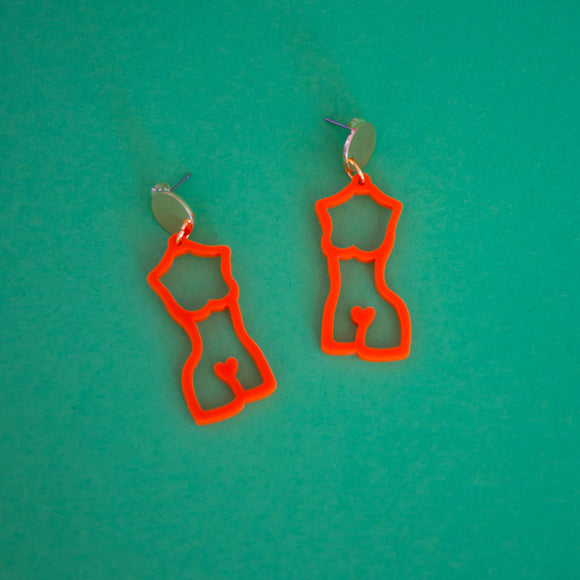 Female Body Dangle Earrings ( Orange)