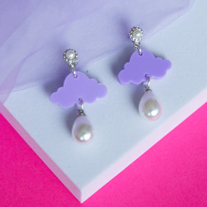 Mini Cloud & Pearl Drop Earrings (Lilac)