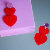 Mirror Pink-Red Heart Earrings