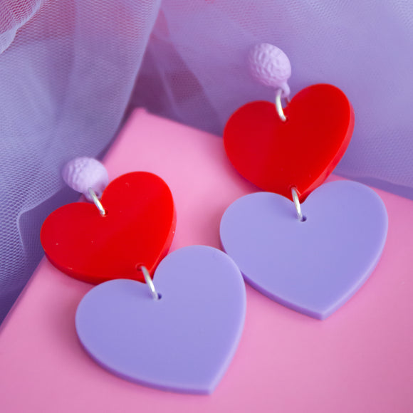 Purple Red Heart Earrings