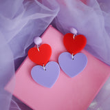 Purple Red Heart Earrings