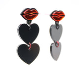 Red Lips Black Heart Earrings