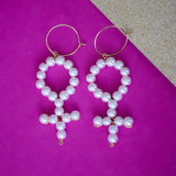 Woman Symbol Hoop Pearl Earrings