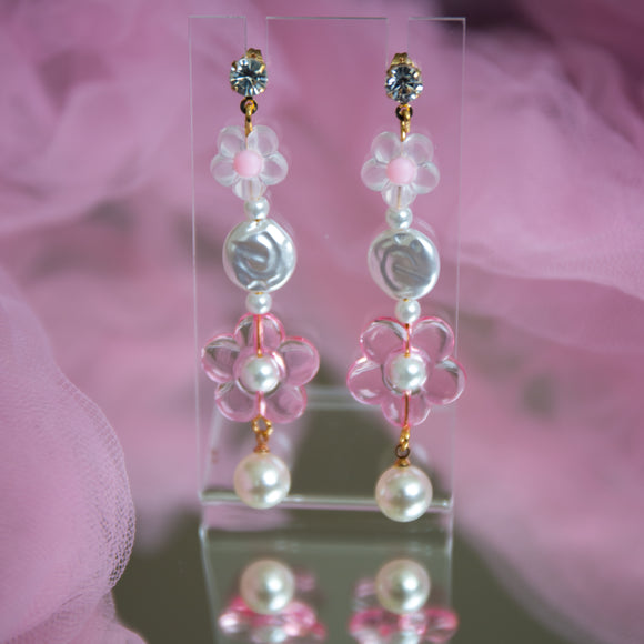 Pastel Pink Flower Dangle Earrings