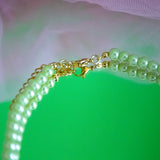 Single Flower Pearl Choker Necklace ( Green/Pink)