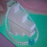 Single Flower Pearl Choker Necklace (Blue)