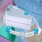Transparent Flower Pearl Choker  Necklace (Blue/White)