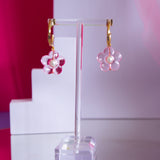 Pink Transparent Flower Hoop Earrings