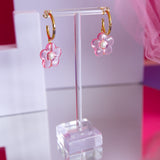 Pink Transparent Flower Hoop Earrings