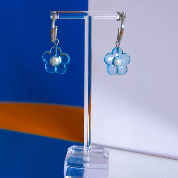 Blue Transparent Flower Hoop Earrings