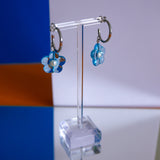 Blue Transparent Flower Hoop Earrings