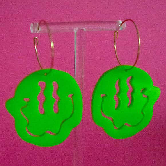 Drippy 90s Smiley Face Earrings ( Lime Green)