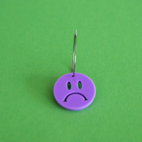 Sad Face Smiley Face Single Earring (Lilac)