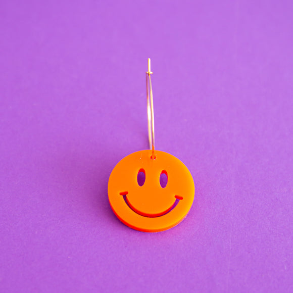 Happy Face Smiley Face Single Earring (Orange)