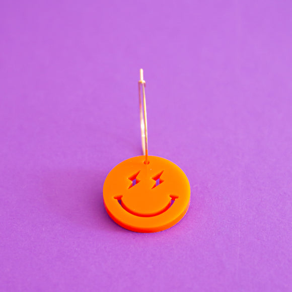 Lightning Face Smiley Face Single Earring (Orange)
