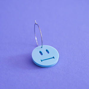 Neutral Face Smiley Face  Single Earring  (Blue)