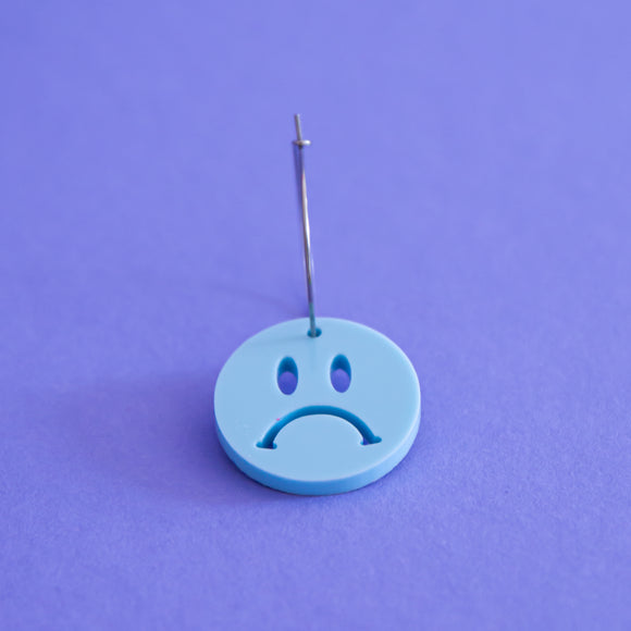 Sad Face Smiley Face Single  Earring (BLUE)