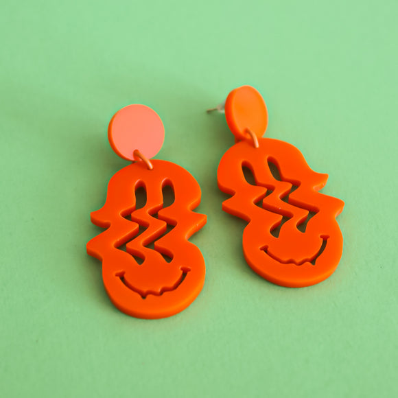 Melting Smiley Earrings (Orange)