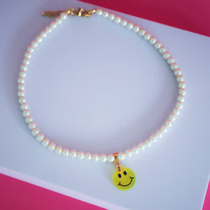 Transparent Yellow Smiley Face Pearl Necklace