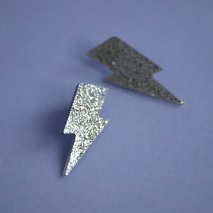 Glitter Silver Lightning Earrings