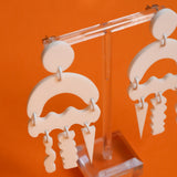 White Abstract Jellyfish Earrings