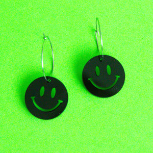 Black Smiley Hoop Earrings