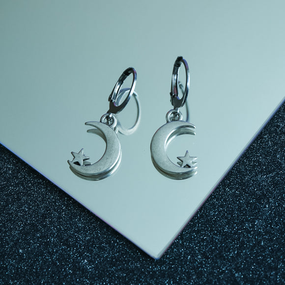 Mini Steel  Moon Earrings