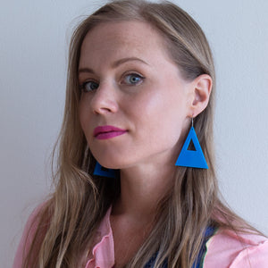 Asymetric Blue  Triangle Earrings