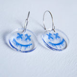 Transparent Graffiti Smiley Face Earrings (Blue)