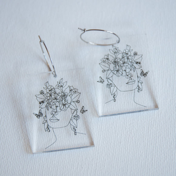Flower Woman Outline  Transparent Earrings