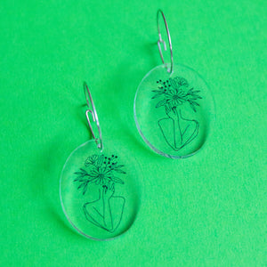 Flower Head Outline  Transparent Earrings