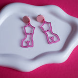 Female Body Dangle Earrings (Mirror Pink)