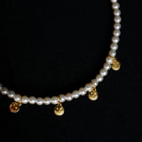 Gold Steel Smiley Face / Lightning  Pearl Necklace