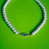 Green Glass Stone Pearl Choker Necklace