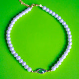 Green Glass Stone Pearl Choker Necklace