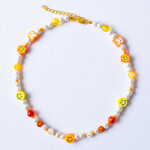 Orange Smiley y2k Pearl Necklace