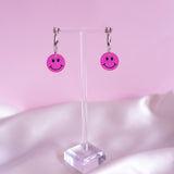 Transparent Purple Smiley Hoop Earrings