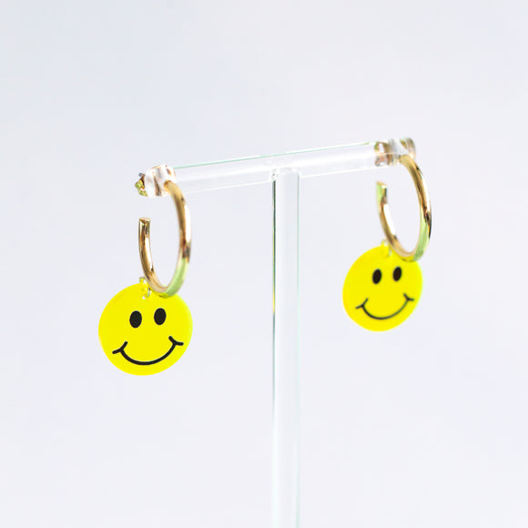 Transparent Yellow Smiley Hoop Earrings