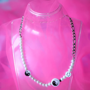 Yin Yang Smiley Pearl Necklace