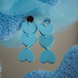 Triple Blue Heart Earrings