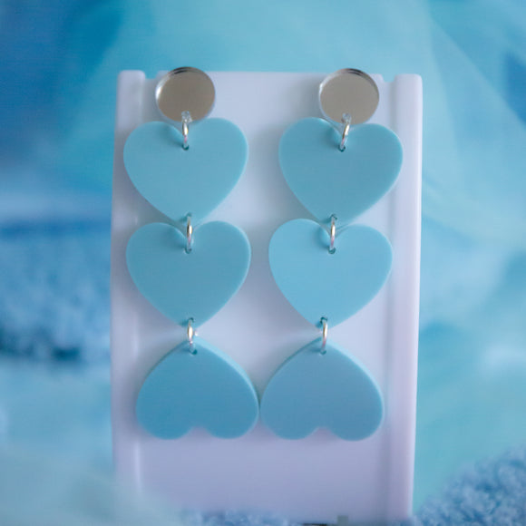 Triple Blue Heart Earrings