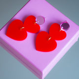 Mirror Pink-Red Heart Earrings