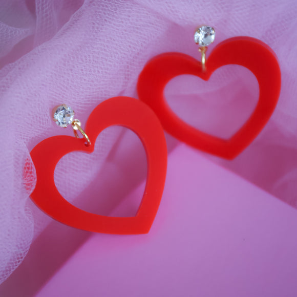 Open Heart Red Earrings