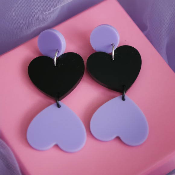 Purple Black Heart Earrings