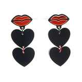 Red Lips Black Heart Earrings