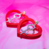 Open Red Heart And Female Symbol Earrings
