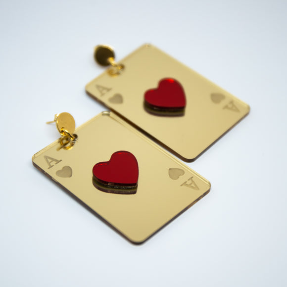 Playing Card Earrings / Ace Of Hearts